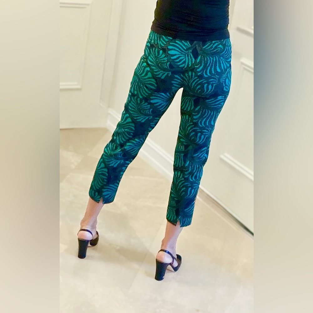 PIAZZA SEMPIONE  Teal , navy and dark brown Patterned Cropped Pants, Size 40 (S) - Picture 6 of 15